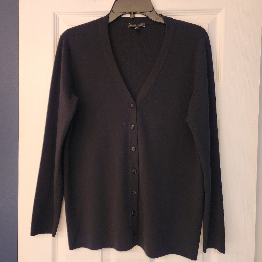 EILEEN FISHER Button Front Cardigan In Black Size O/S (MED) - Picture 2 of 10